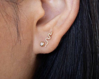 19 Gauge Solid Gold Snake Stud Earrings - Chic & Sleek Flat Backs in 3 Sizes - Internally Threaded - Nap Earrings