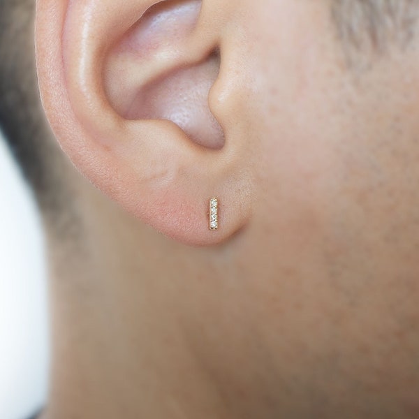 Clous d'oreilles diamants élégants en lingot d'or de calibre 16, clous d'oreilles plats en diamants classiques à l'arrière, en or 14 carats à l'arrière - 5 mm 6,5 mm 8 mm