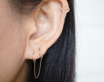 Solid Gold Cross Link Connector Ear Chain, Ear Connecting Gold Chain, Korean Helix Chain Earrings, Cartilage Chain, 14K Gold Conch Chain