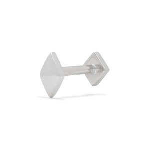 19 Gauge 14K Gold Rhombus Flat Back Stud, Tiny Flat Diamond Shaped Nap Earring, 14K Solid Gold Internally Threaded Geometric Tragus Stud