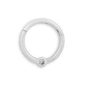 14K Gold Diamond Hoop Earring, 16G & 18G Helix Huggie, Solitaire Cartilage or Septum Ring in Yellow, White, Rose Gold