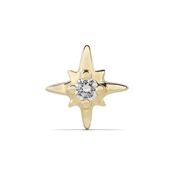 19 Gauge Twinkle Star Diamond Solid Gold Stud Earring, Celestial 14K Gold Flat Back Stud Earrings, Yellow Gold, White Gold - 5mm 6.5mm 8mm