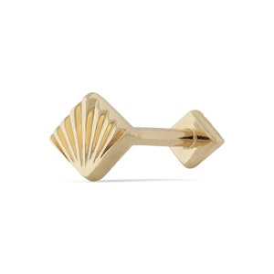 14K Solid Gold Sunrise Stud Earring, Internally Threaded Flat Back, 19G Helix Cartilage Piercing, Yellow or White Gold Jewelry
