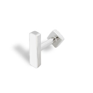 May include: A silver bar stud earring with a straight post and a flat back.
