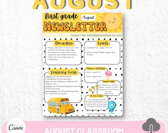 Editable August Newsletter Template: Classroom & School Updates (Canva Template)