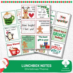 Lunch Box Notes | Lunch Box Notes for Kids | Printable Lunch Box Notes | Christmas Lunch Box Notes | Christmas Themed Lunchbox Notes |