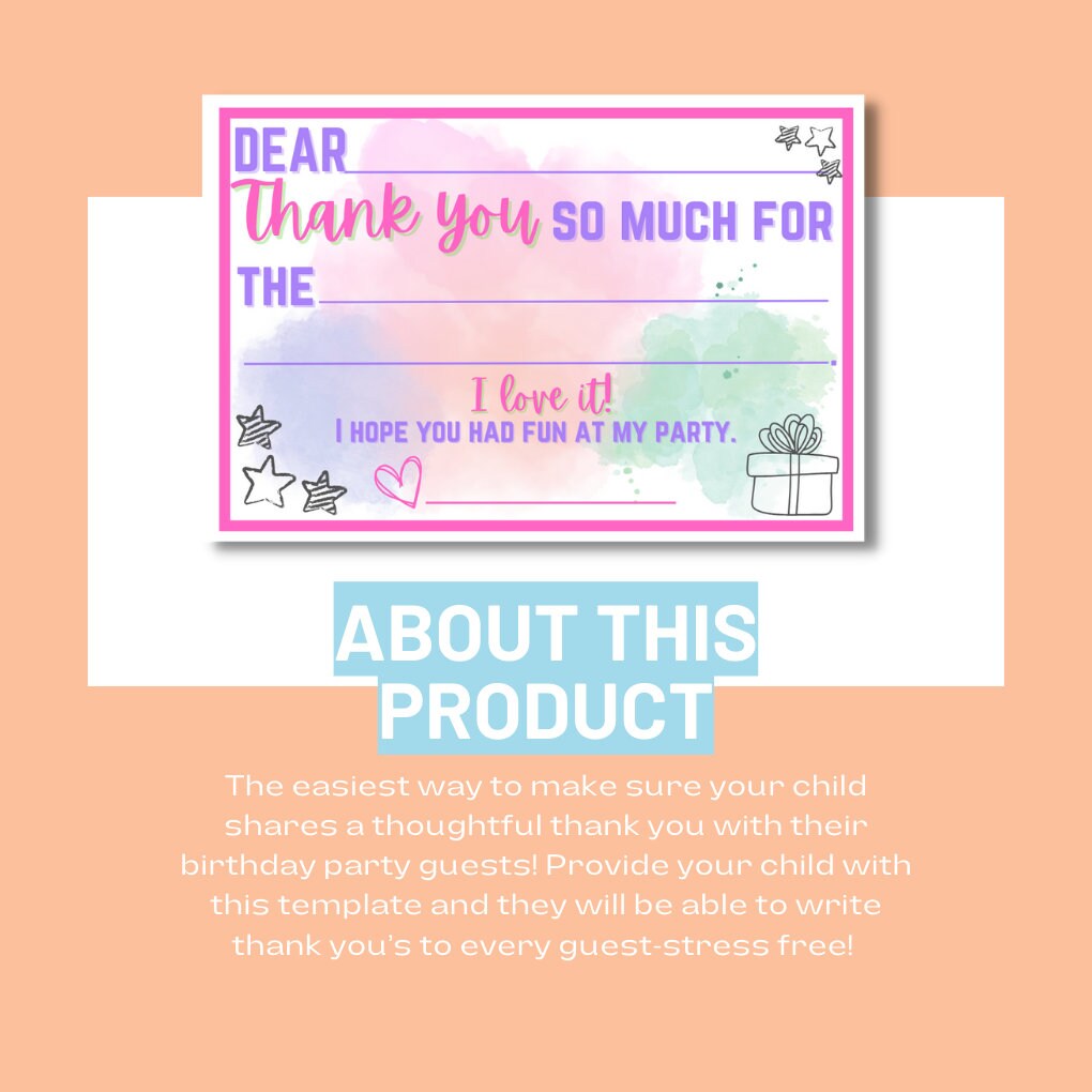 Birthday Thank You Cards Kids Birthday Thank You Notes - Etsy