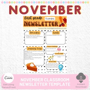 Editable November Classroom Newsletter Template (Canva)