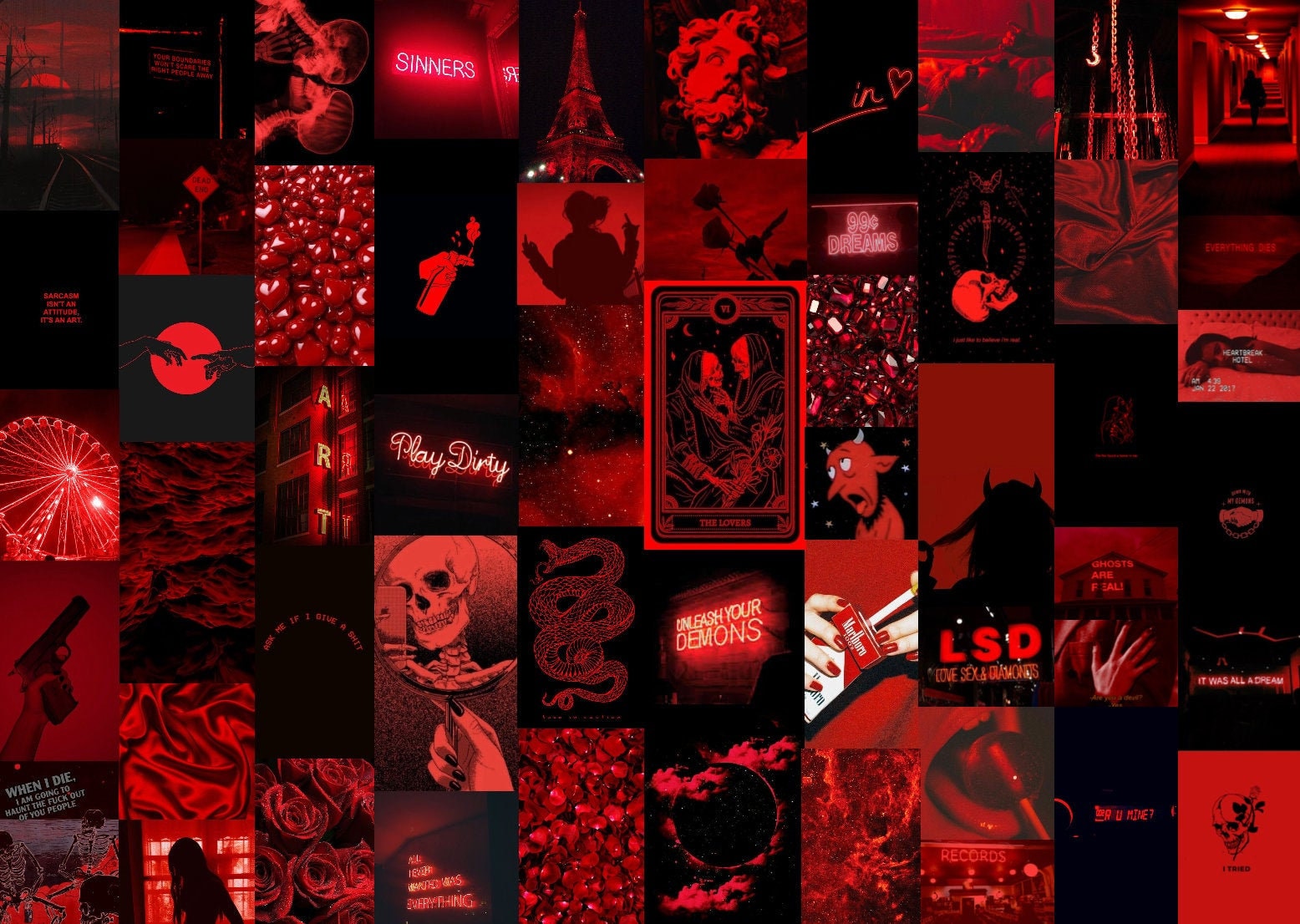 60 PCS Red Grunge Aesthetic Wall Collage Kit Red and Black - Etsy UK