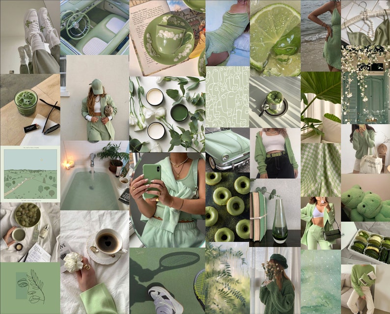125 PCS Sage Green Aesthetic Wall Collage Kit Indie Boho Botanical ...