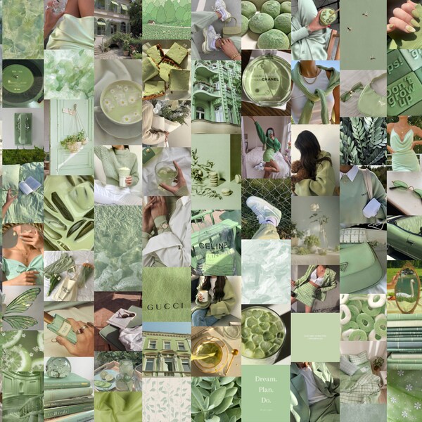 125 pièces | Kit de collage mural esthétique vert sauge • Vert botanique bohème indépendant • Impressions Pinterest • Décoration tendance pour dortoir • TÉLÉCHARGEMENT NUMÉRIQUE