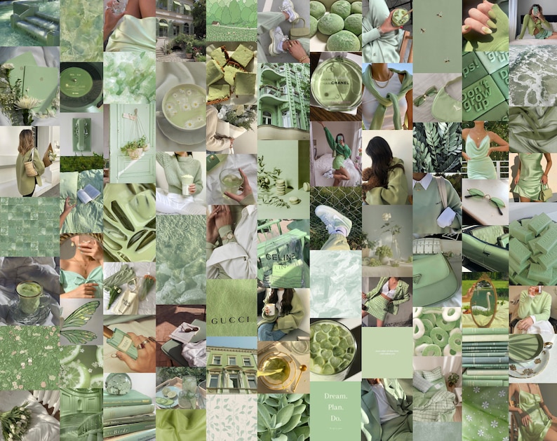 125 PCS Sage Green Aesthetic Wall Collage Kit Indie Boho Botanical ...