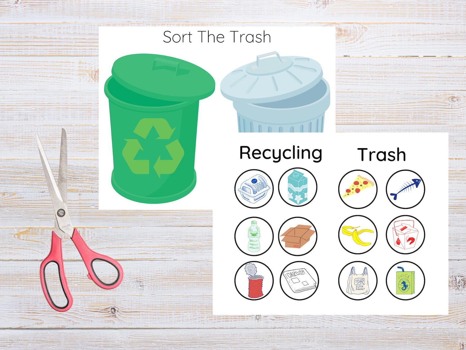 Trash/recycle Sorting Activity | Busy Book | Printable Worksheet