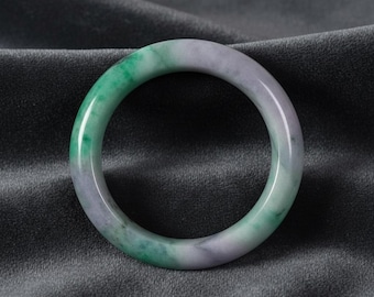 62.2mm Certified Burmese Natural Jadeite Type A Jade Bangle/Floating Flower Green & Lavender Jade