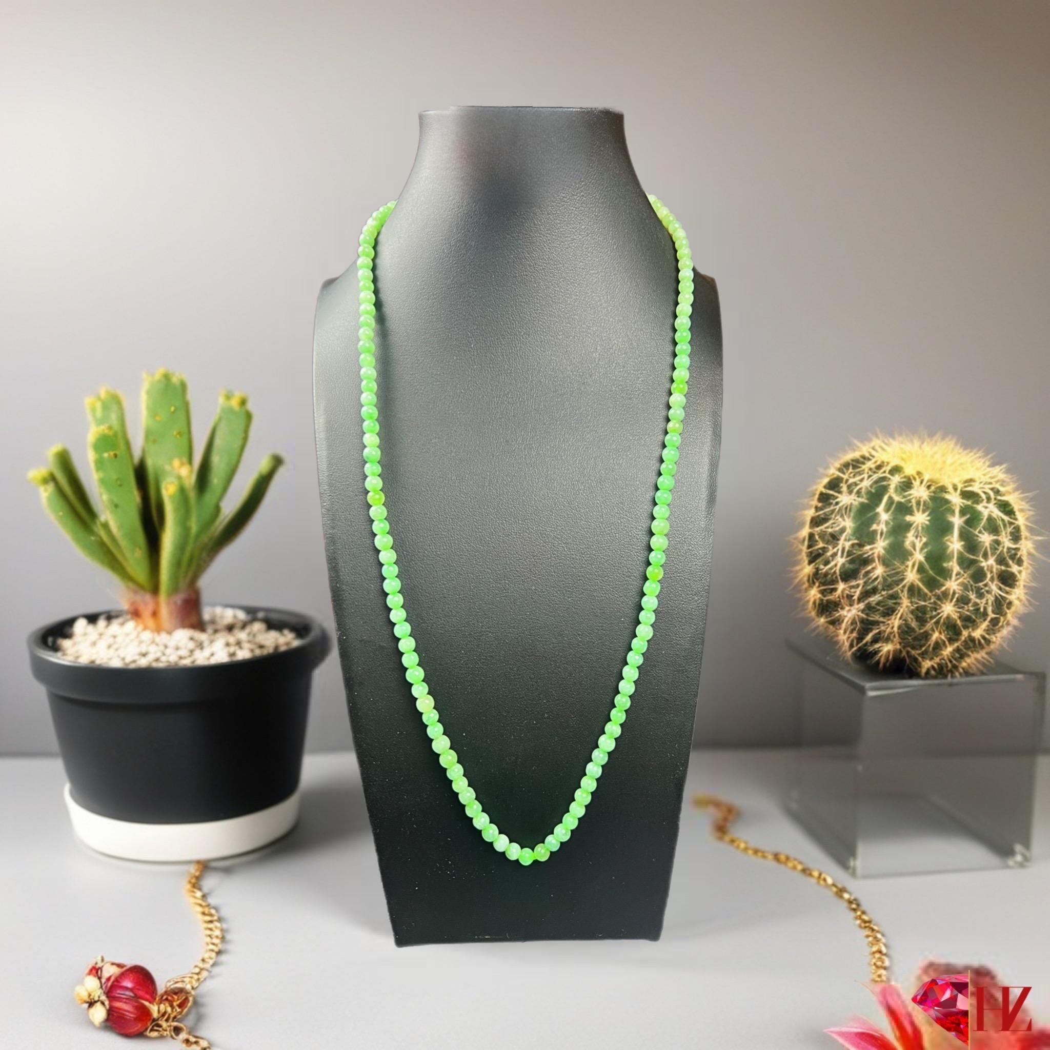 Burmese Natural Jadeite Jade Apple Green Color Jade Bead Necklace - 5.5mm