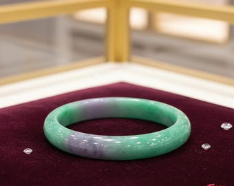 59 mm 翡翠バングル 青緑色 花柄 グレード A 翡翠 ビルマ / ミャンマー