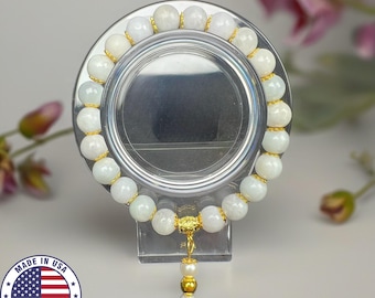 Burmese Jadeite Jade & Pearl Bracelet: Gold Accents, USA Handcrafted