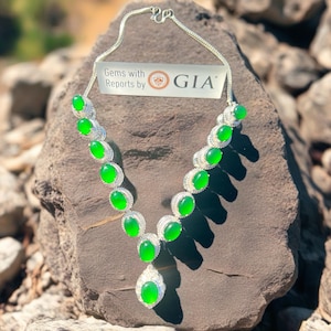 GIA certified Natural Burmese Jadeite Jade necklace in temporary setting, certified by Burma Gem as Fei Cui Type Jadeite/Omphaite Jade