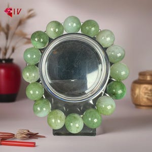 Genuine Burmese Type A Jadeite Jade floral pattern Green Bead Bracelet – 13mm Size