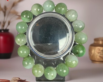 Genuine Burmese Type A Jadeite Jade floral pattern Green Bead Bracelet – 13mm Size