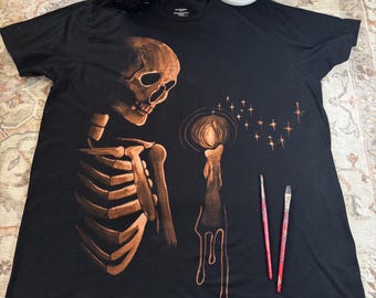 Skeleton and candle bleach shirt