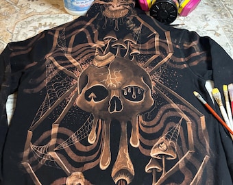 Hand painted bleach skull hoodie