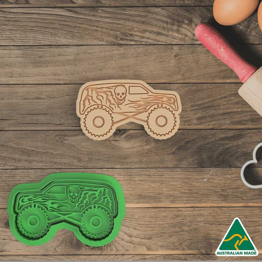 Green Monster Truck Cookie Cutter and Embosser Stamp Etsy