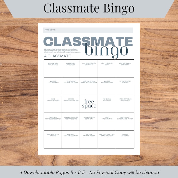 Classmate Bingo, Fun Classroom Games, Get To Know Your Classmate, Classmate Bingo, Classroom Activity, Icebreaker Games, Printable PDF