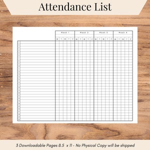 Aanwezigheidsblad, Maandelijks aanwezigheidsblad, Aanwezigheidslogboek, Afdrukbare Homeschool tools, Klasorganisatie, Homeschool Moeder, Klaslokaal