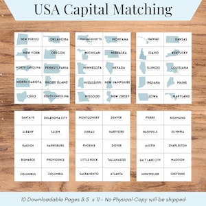 United States Capital Matching Game Educational Lesson Activities Homeschool learning tools Printable Card Game American History PDF image 1