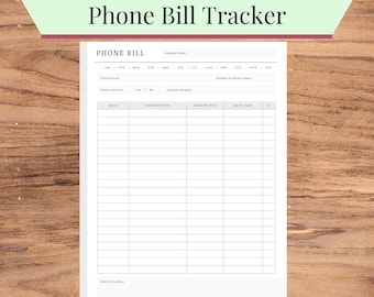 Facture de téléphone imprimable, facture de téléphone portable, suivi de paiement de facture mensuelle, planificateur de facture, suivi des dépenses, finances personnelles, organisateur de facture