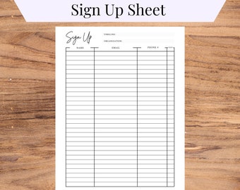 Sign Up Sheet, Organization Sign up Sheet, Email Sign Up, Grassroot Organization Tools, Event Sign Up, Printable Networking tool, Sign In