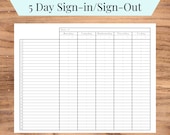Mon-Fri Sign-in Template, Printable Sign-in and Sign-out Sheet, Weekly Sign-in, Daycare, Classroom, & Camp tools, Attendance sheet PDF