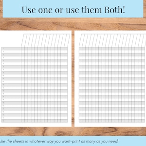 Puede incluir: Dos hojas de cuadr&iacute;cula imprimibles en blanco con los n&uacute;meros del 1 al 35 en la hoja de la izquierda. El texto "Use one or use them Both!" est&aacute; en la parte superior de la imagen. El texto "Use the sheets in whatever way you want-print as many as you need!" est&aacute; en la parte inferior de la imagen.