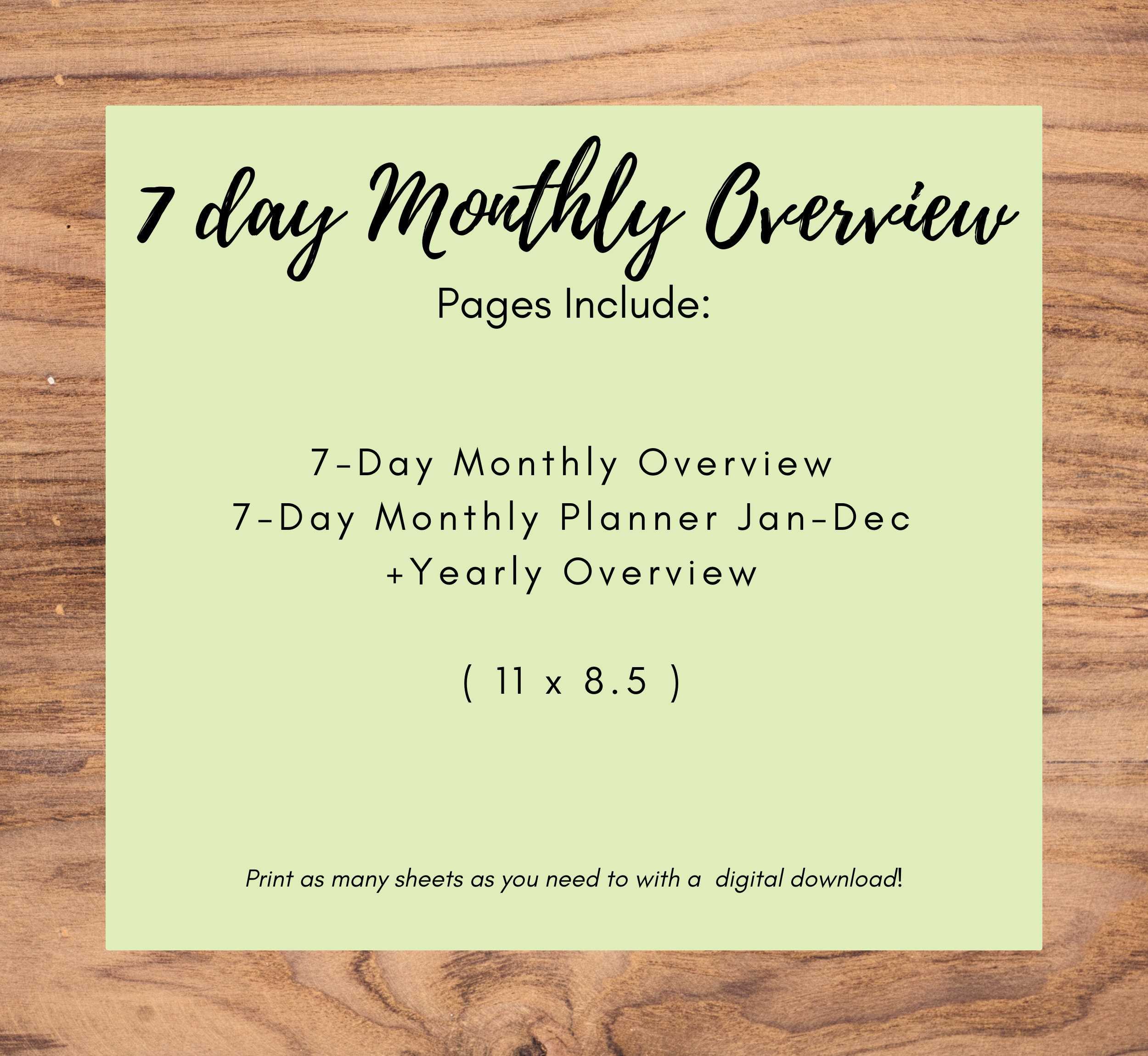 7-day Monthly Planner Printable, Month Calendar, Yearly Overview, Month ...