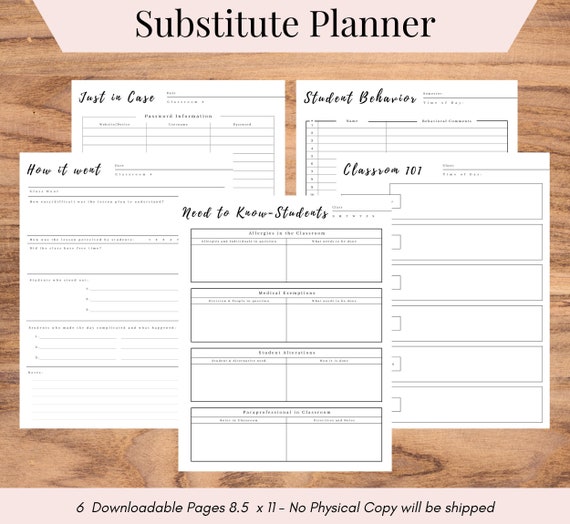 Substitute Teacher Report, Substitute Binder, Substitute Teacher Lesson Plan, Substitute Notes, Substitute Teacher Notes, Teacher forms -PDF