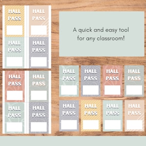 May include: A set of 12 printable hall passes with different patterns and colors. The passes have the text "Hall Pass" printed on them. A quick and easy tool for any classroom!
