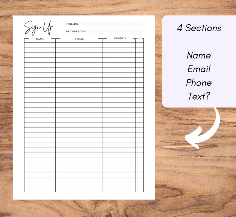 Paper Sign Ups Sign up Sheet, Organization Sign up Sheet, Email Sign Up, Grassroot ...