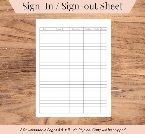 Signin / Sign Out Sheet for Classroom Signin Signout Etsy