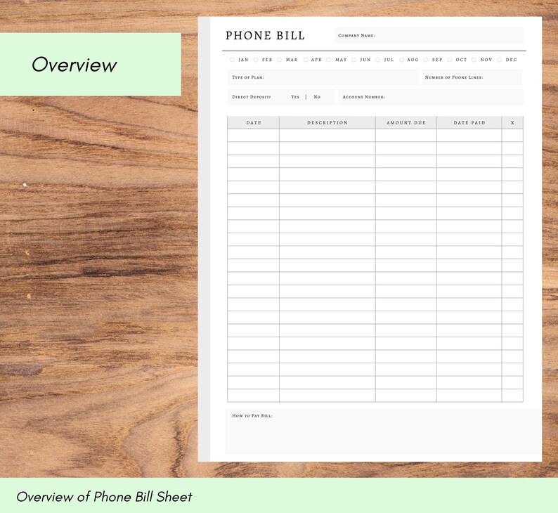 Phone Bill Tracker Printable, Cell Phone Bill, Monthly Bill Payment Tracker, Bill Planner