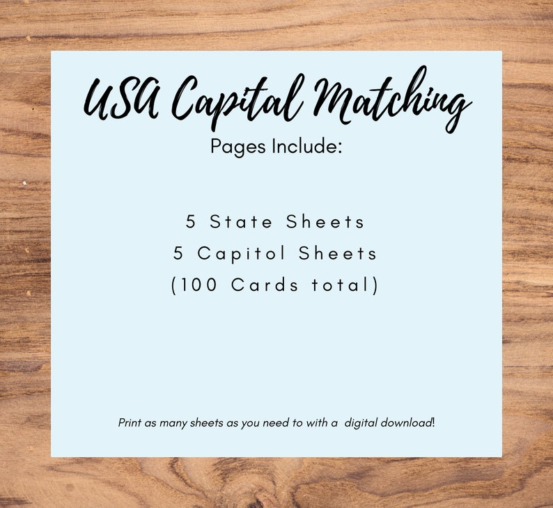 United States Capital Matching Game Educational Lesson Activities Homeschool learning tools Printable Card Game American History PDF image 2