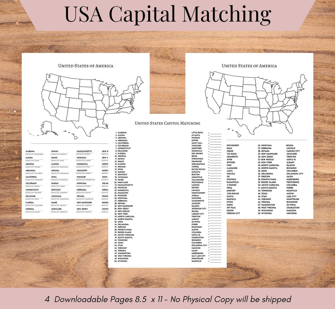 USA Capital Lesson Plan Activities, Educational Matching Game, State ...