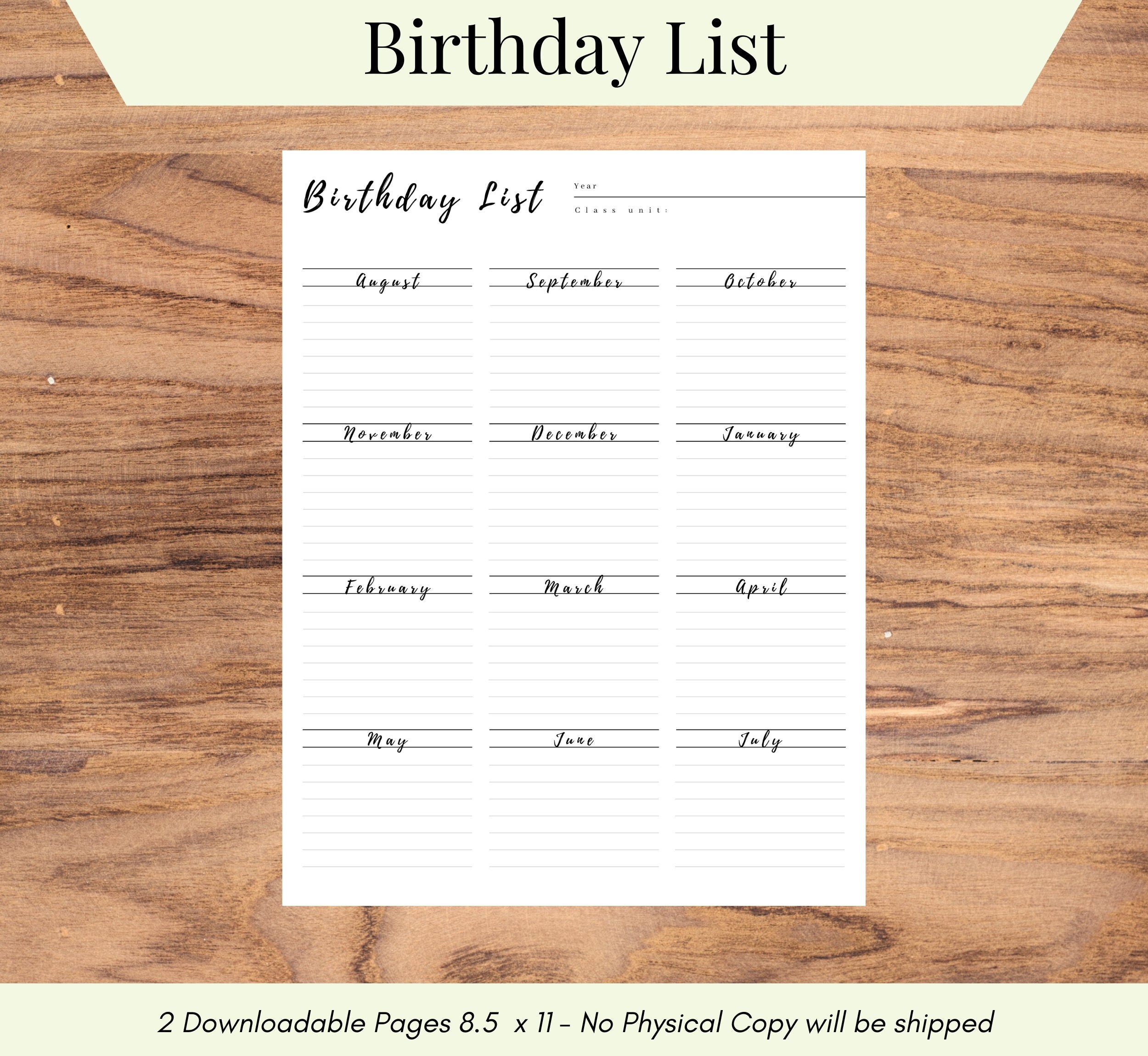 Birthday Tracker Classroom Birthday List Classroom Tools Etsy