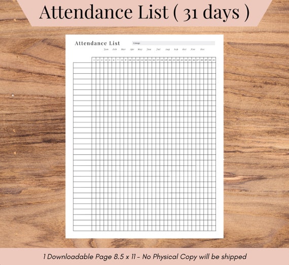 Attendance List 31 Days, Printable Attendance Tracker, Monthly Attendance Sheet, homeschool tools, classroom organization, Homeschool Mom