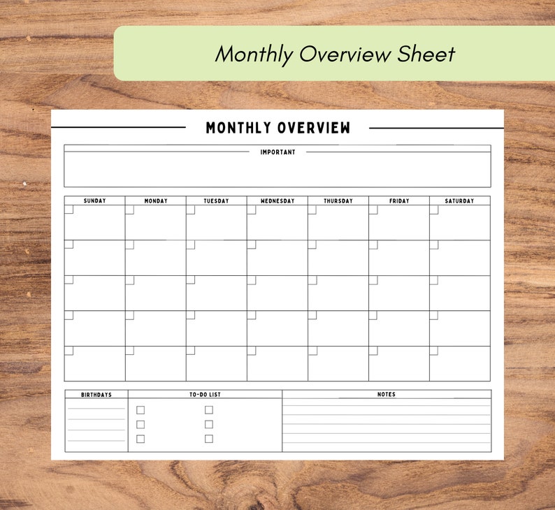 7-day Monthly Planner Printable, Month Calendar, Yearly Overview, Month ...