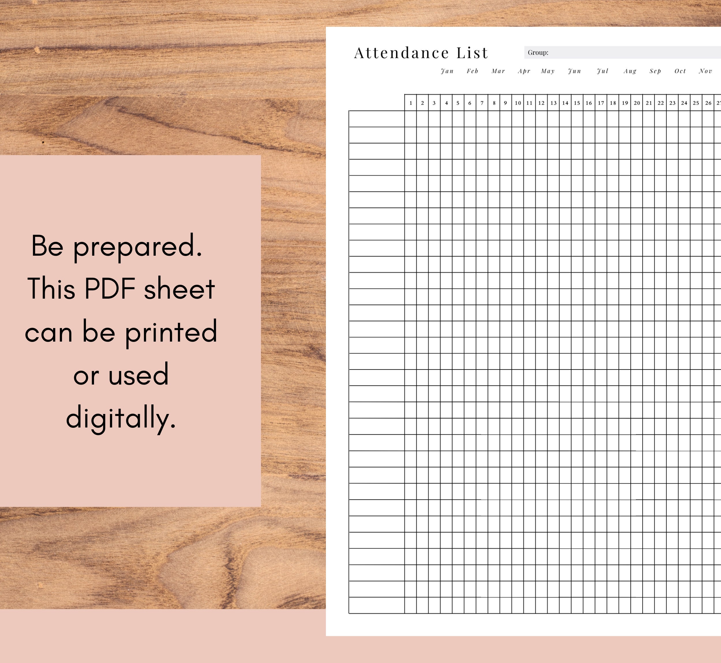 Attendance List 31 Days, Printable Attendance Tracker, Monthly ...