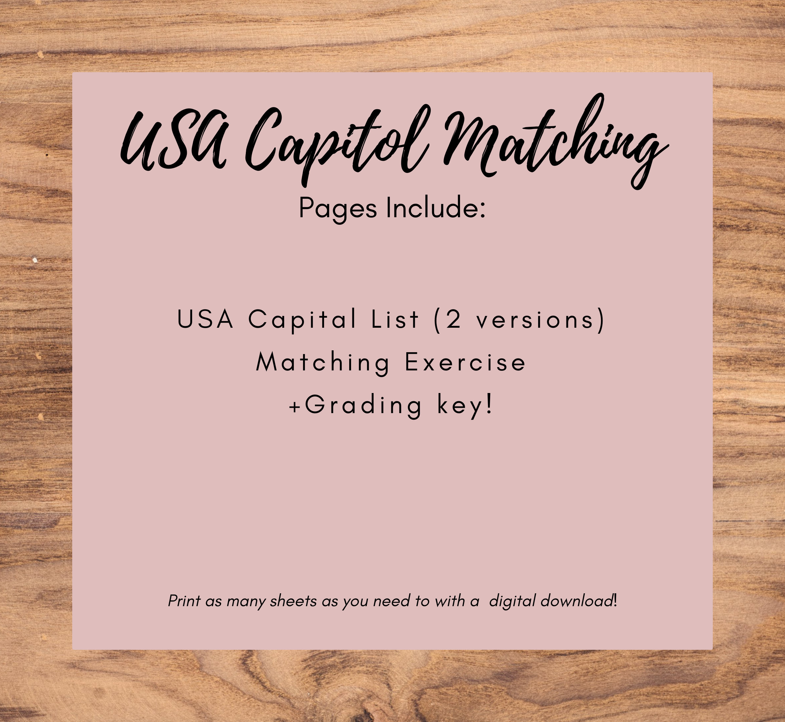 USA Capital Lesson Plan Activities, Educational Matching Game, State ...