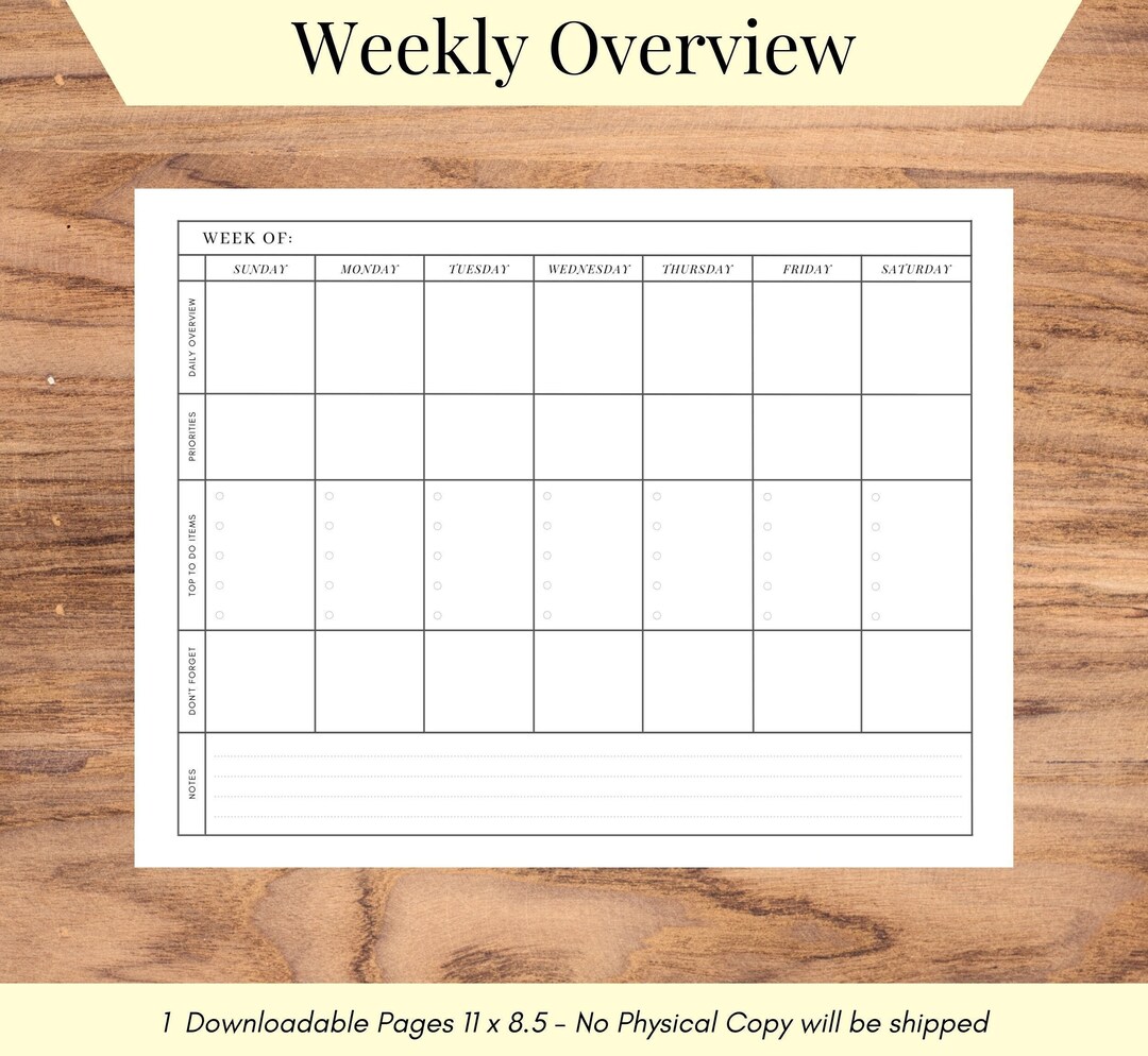 Weekly Overview, Weekly Planner, Sunday-saturday Weekly Schedule, To-do ...