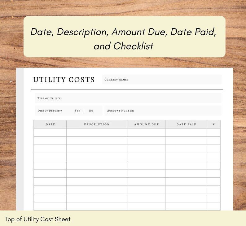 Utility Costs Tracker Printable, Bill Payment, Bill Planner Printable