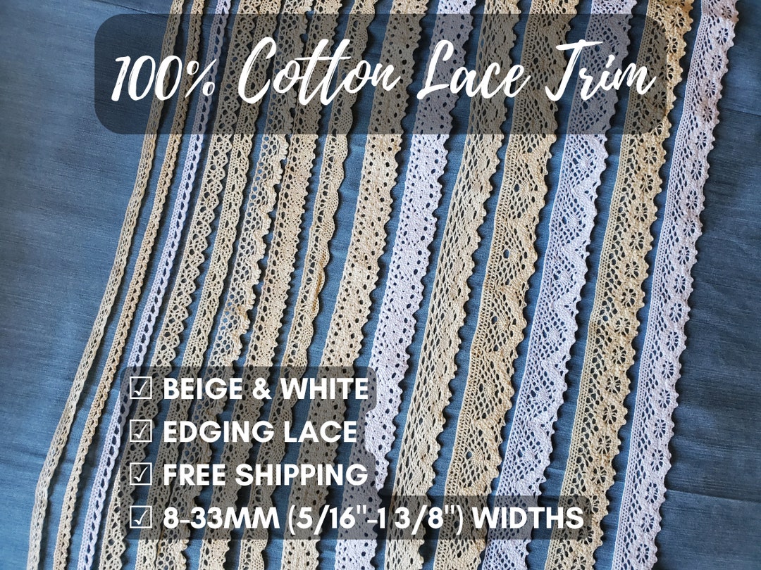 Crochet Lace Trim by the Yard White or Unbleached Beige Cotton Various